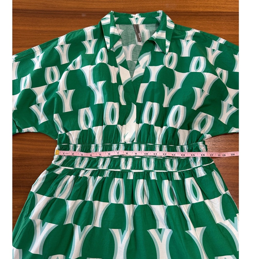 Anthropologie Somerset Maxi Shirt Dress Large Green Geometric Tiered Scandi - Picture 7 of 15